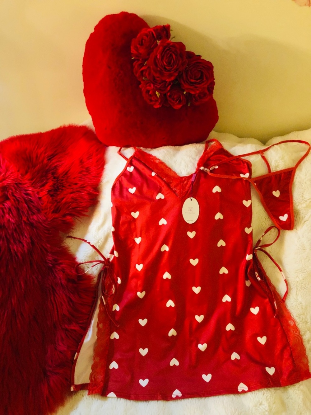 Avidlove Sexy Intimates Nightgown & Matching Thong Set in Red Hot Love SZ L
